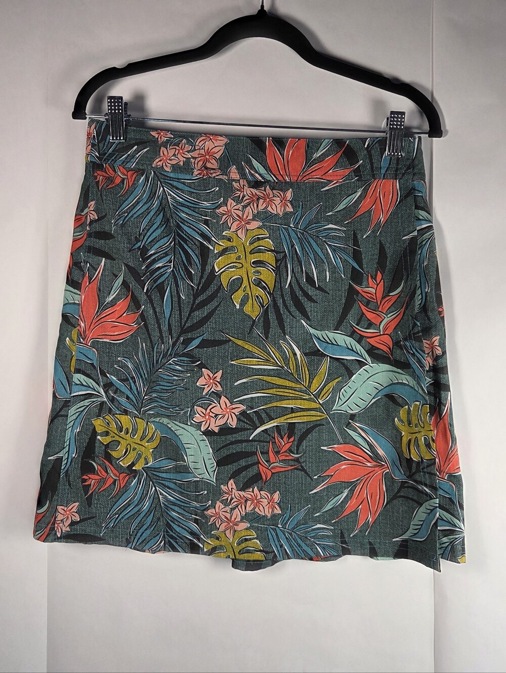 Tropical Print Wrap Skirt - Coral, Teal & Mustard